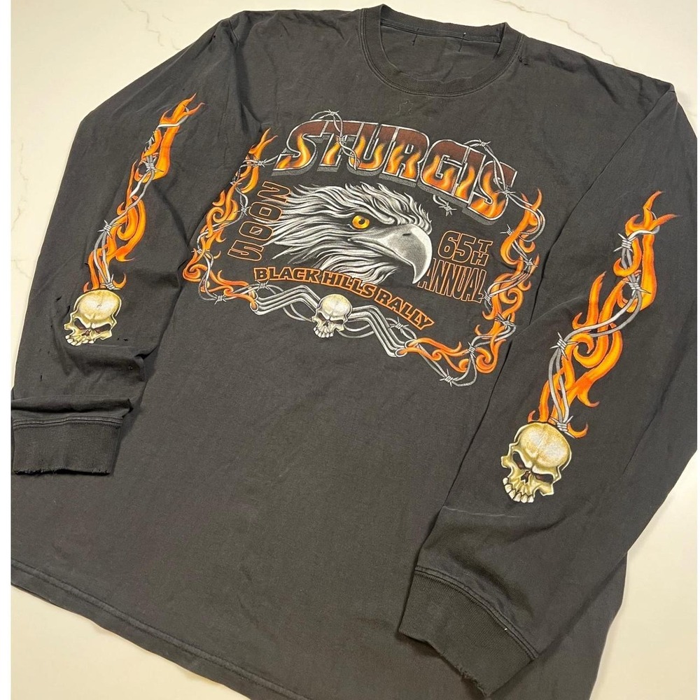 Sturgis biker faded black flame sleeve skull harley west coast